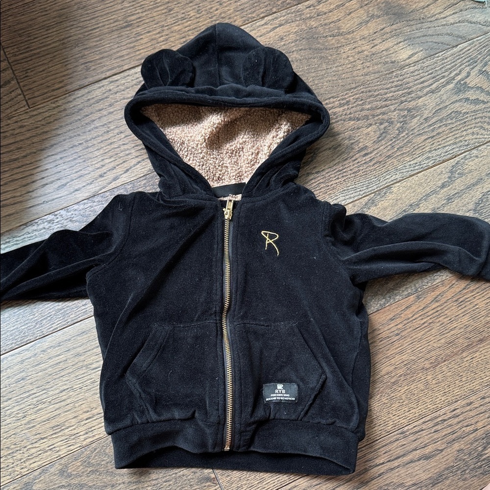 Rock Your Baby Black Hoodie with Gold Details and bear ears 12-18 months baby